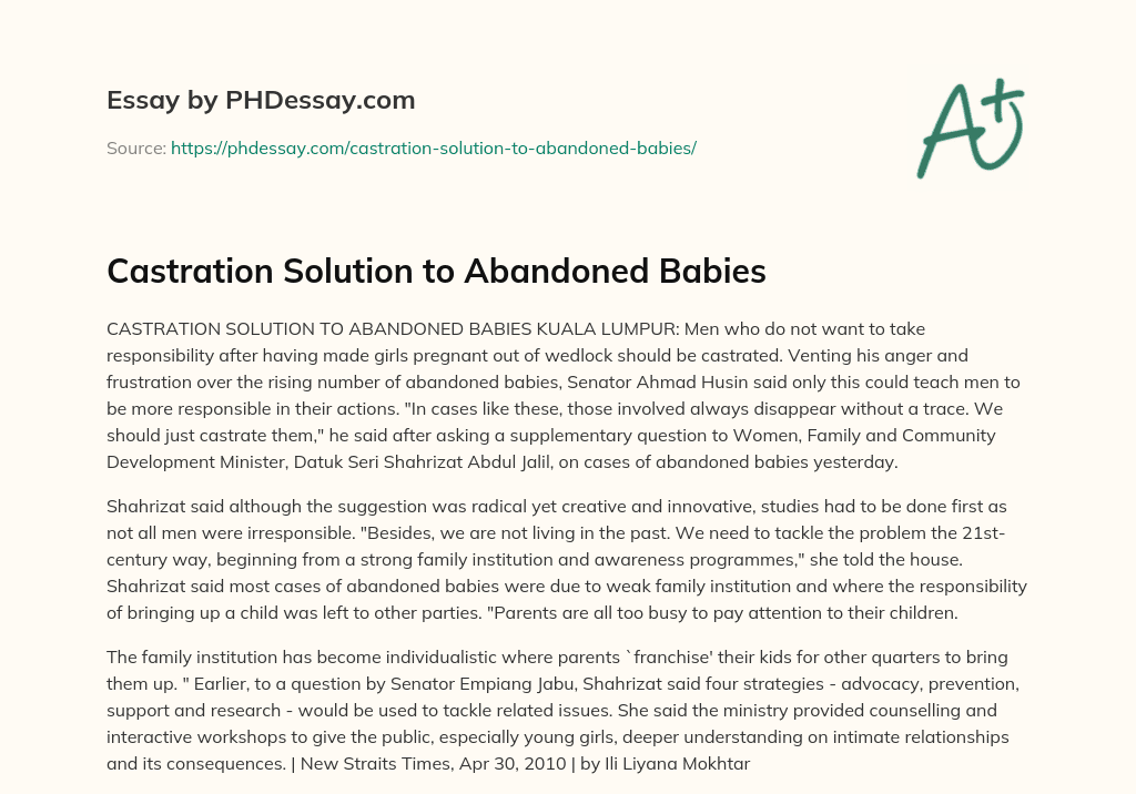 Castration Solution to Abandoned Babies essay