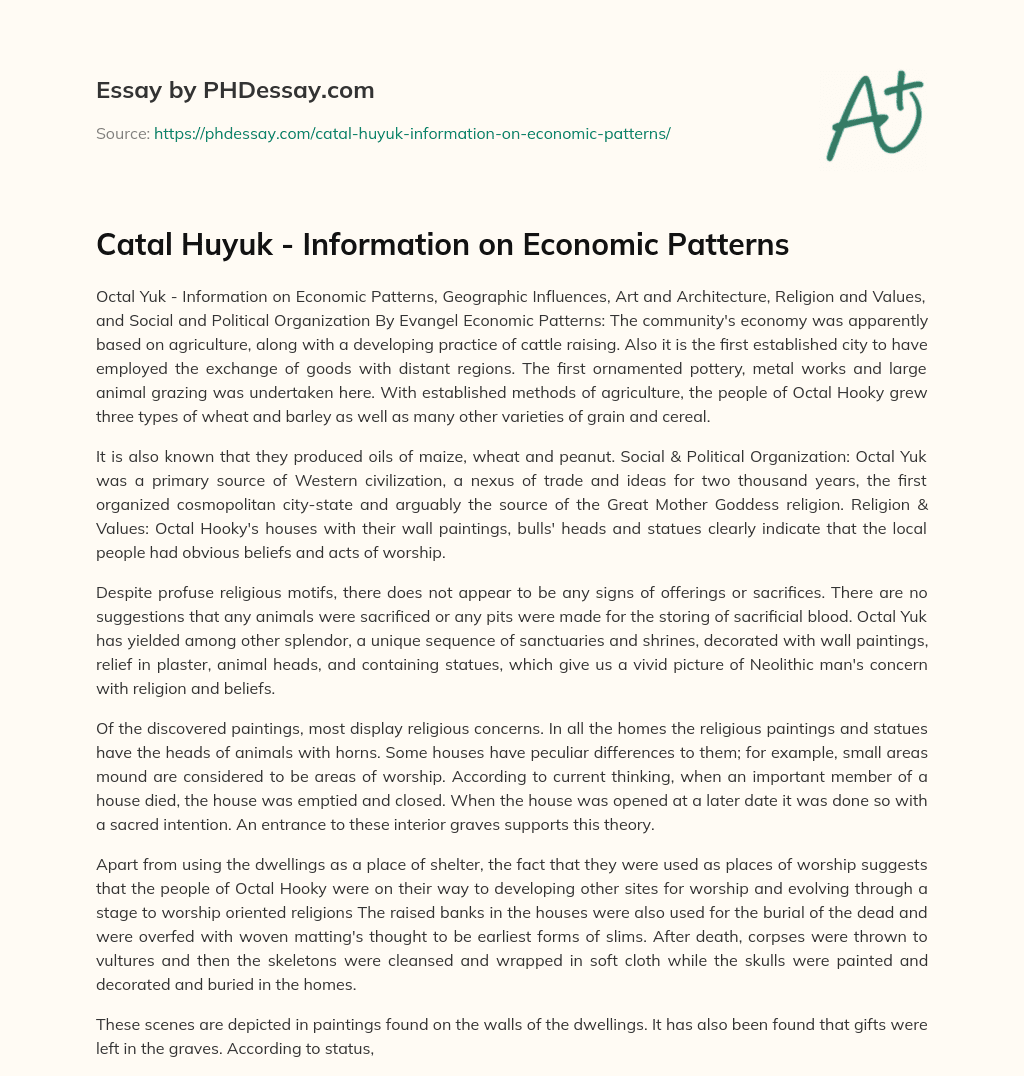 Catal Huyuk – Information on Economic Patterns essay