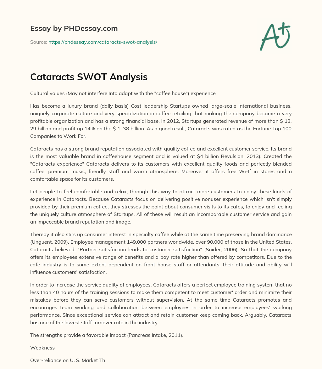 Cataracts SWOT Analysis essay