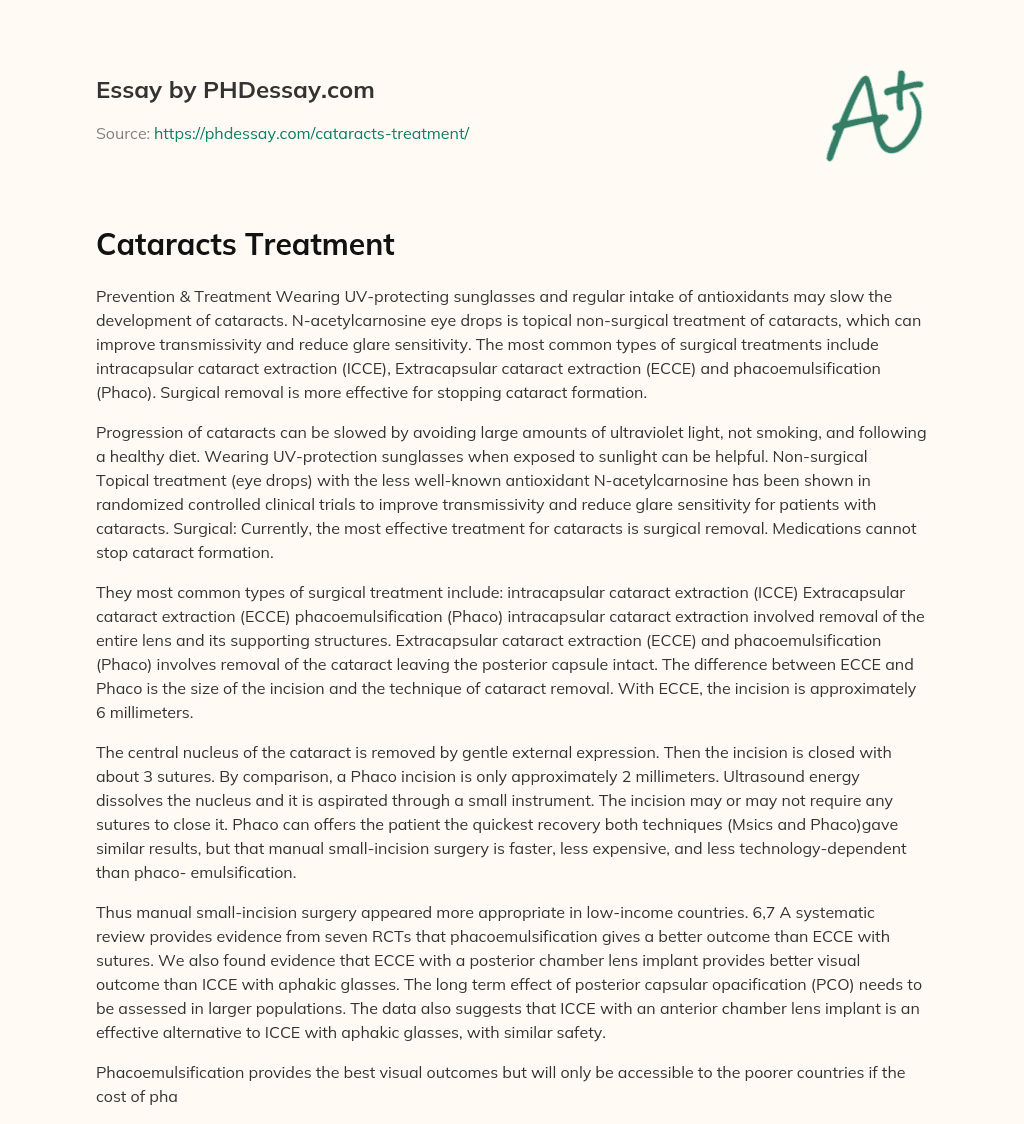 Cataracts Treatment essay