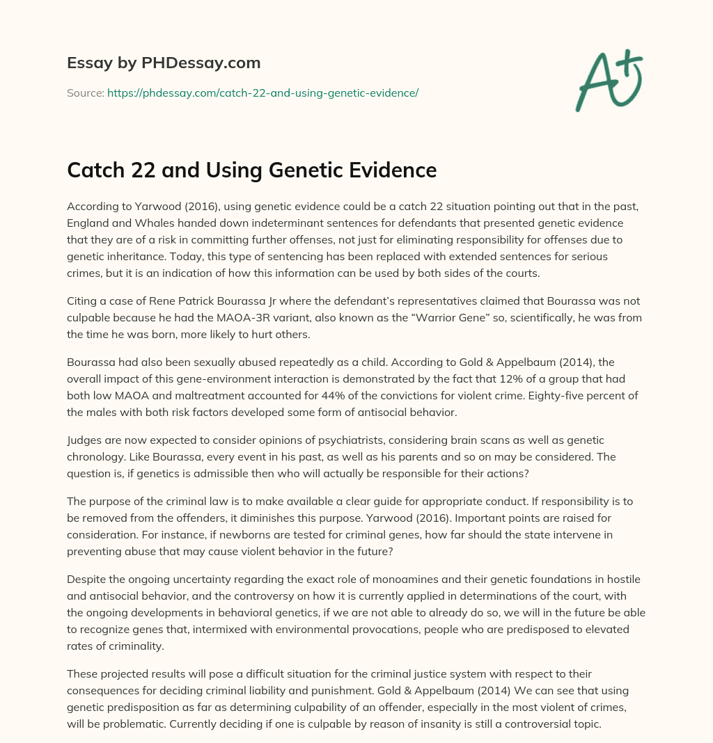 Catch 22 and Using Genetic Evidence essay