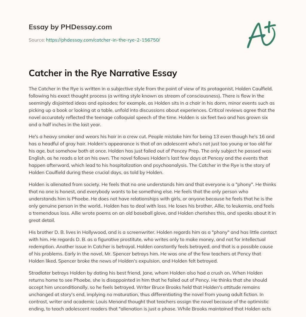 Catcher in the Rye Narrative Essay essay