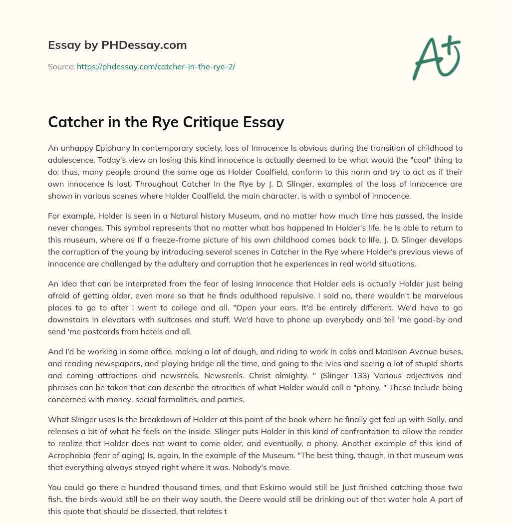 Catcher in the Rye Critique Essay essay