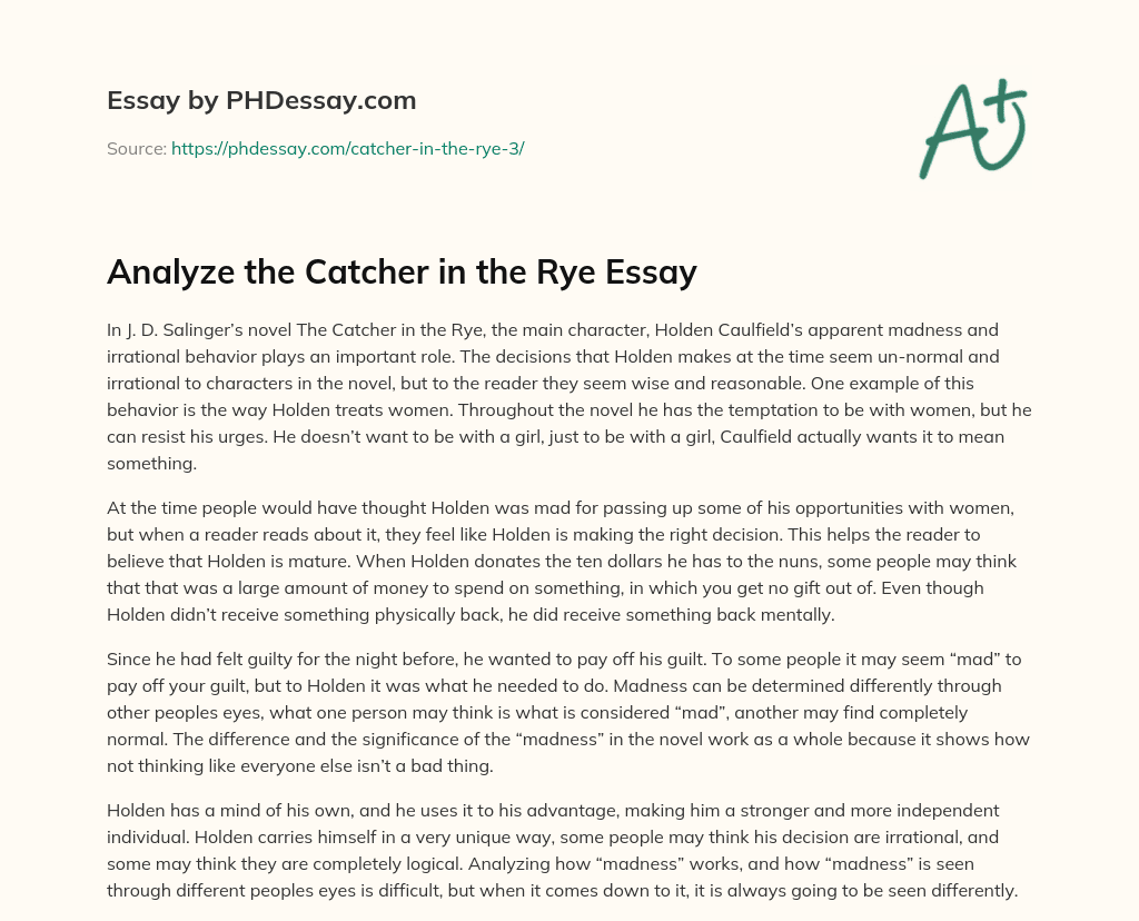 The Rationality of Holden Caulfield’s ‘Madness’ in The Catcher in the Rye essay