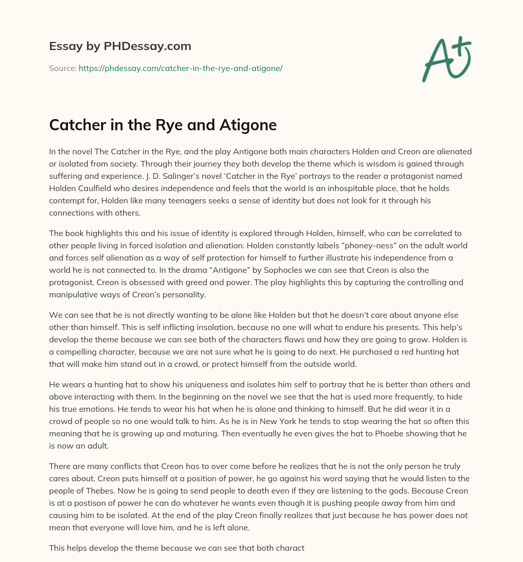 Catcher in the Rye and Atigone essay