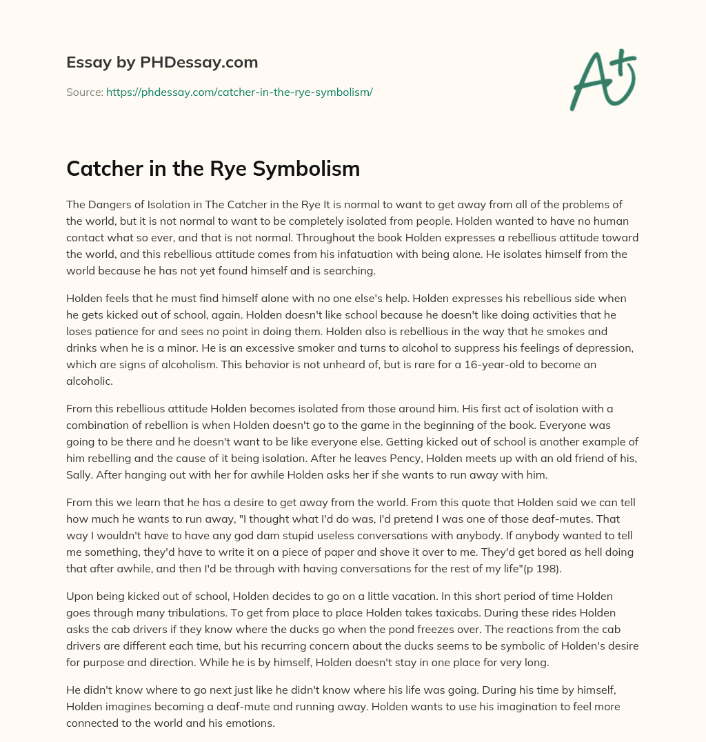 Catcher in the Rye Symbolism essay