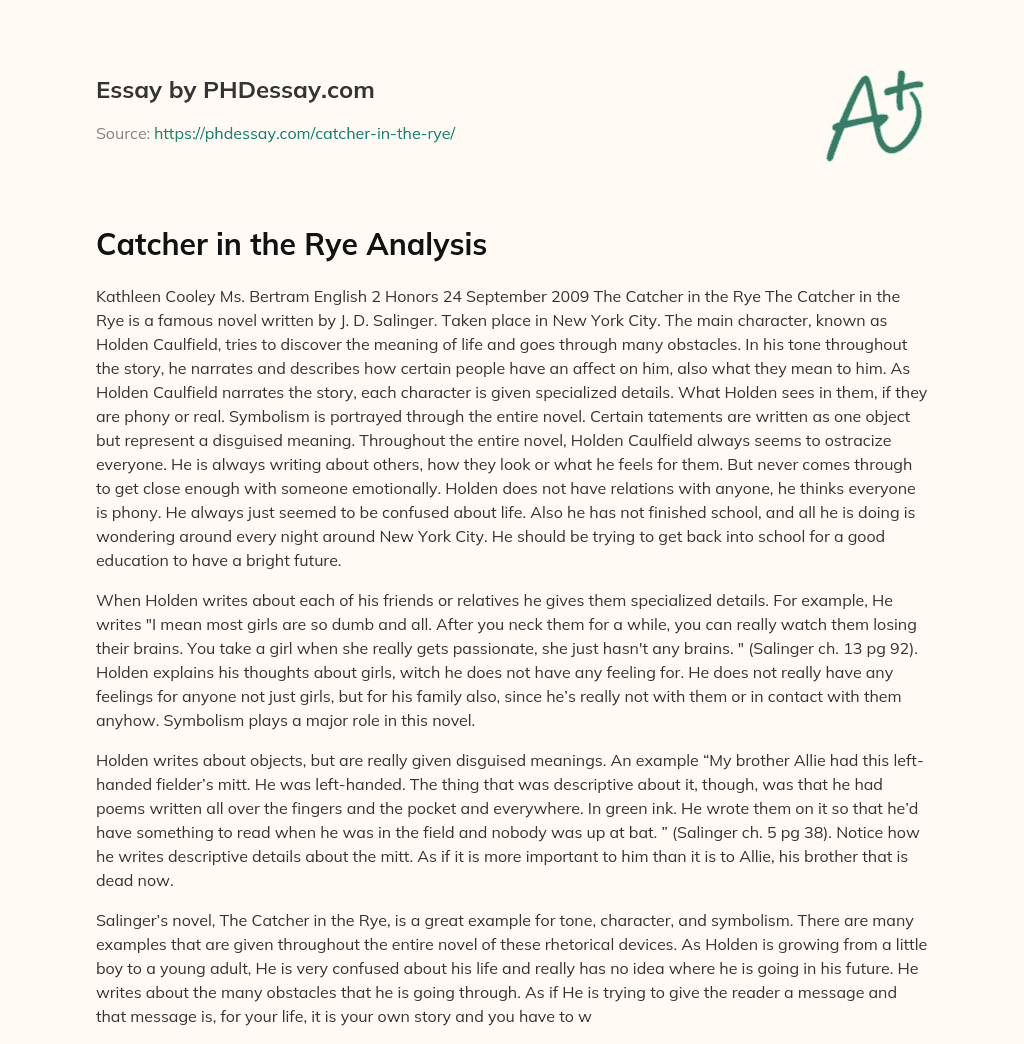 Catcher in the Rye Analysis essay