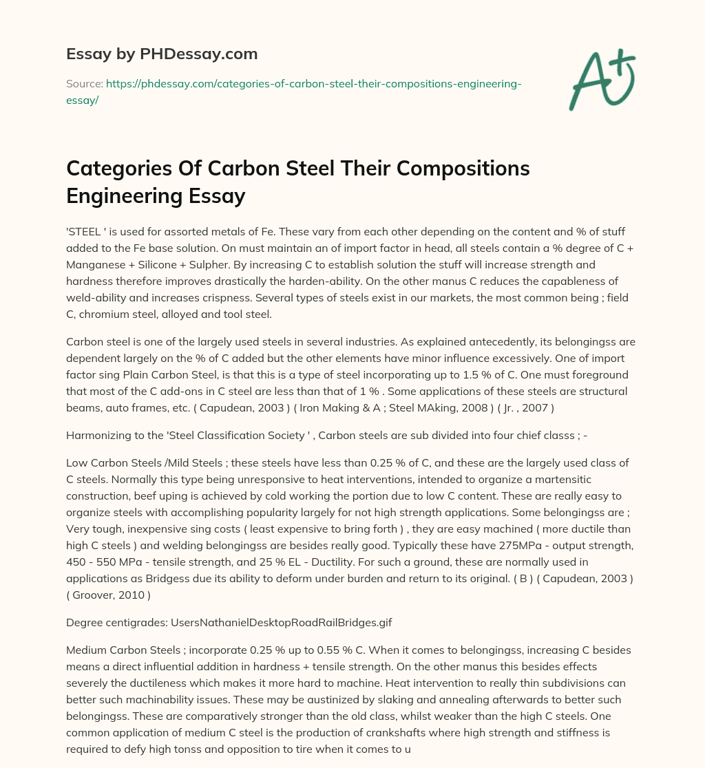 Categories Of Carbon Steel Their Compositions Engineering Essay essay