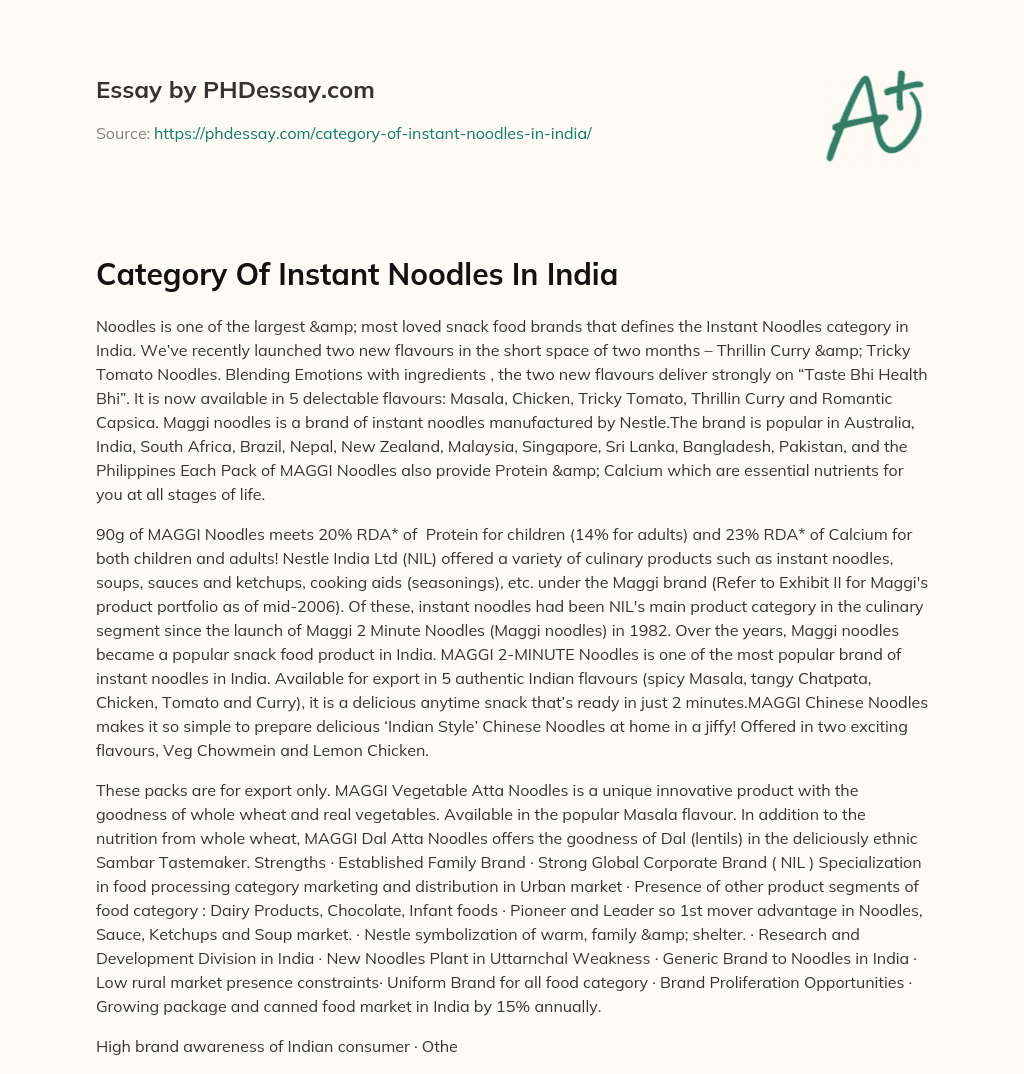 Category Of Instant Noodles In India essay