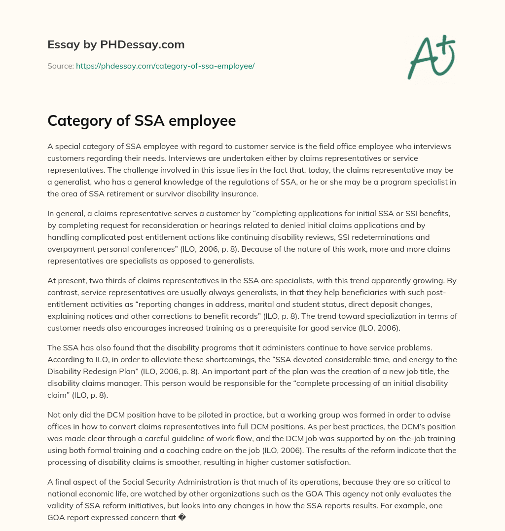 Category of SSA employee essay