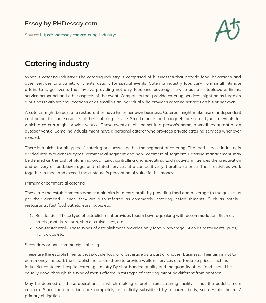 Catering industry essay