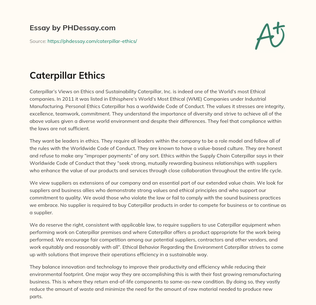 Caterpillar Ethics essay