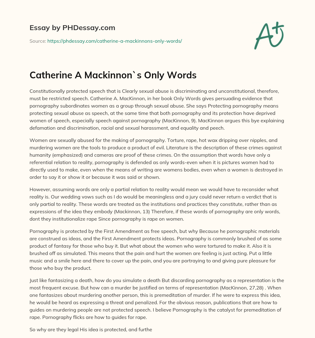 Catherine A Mackinnon`s Only Words essay