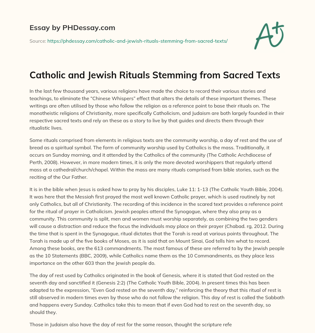 Catholic and Jewish Rituals Stemming from Sacred Texts essay
