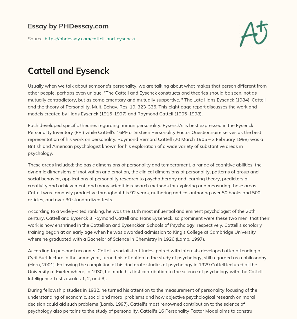 Cattell and Eysenck essay