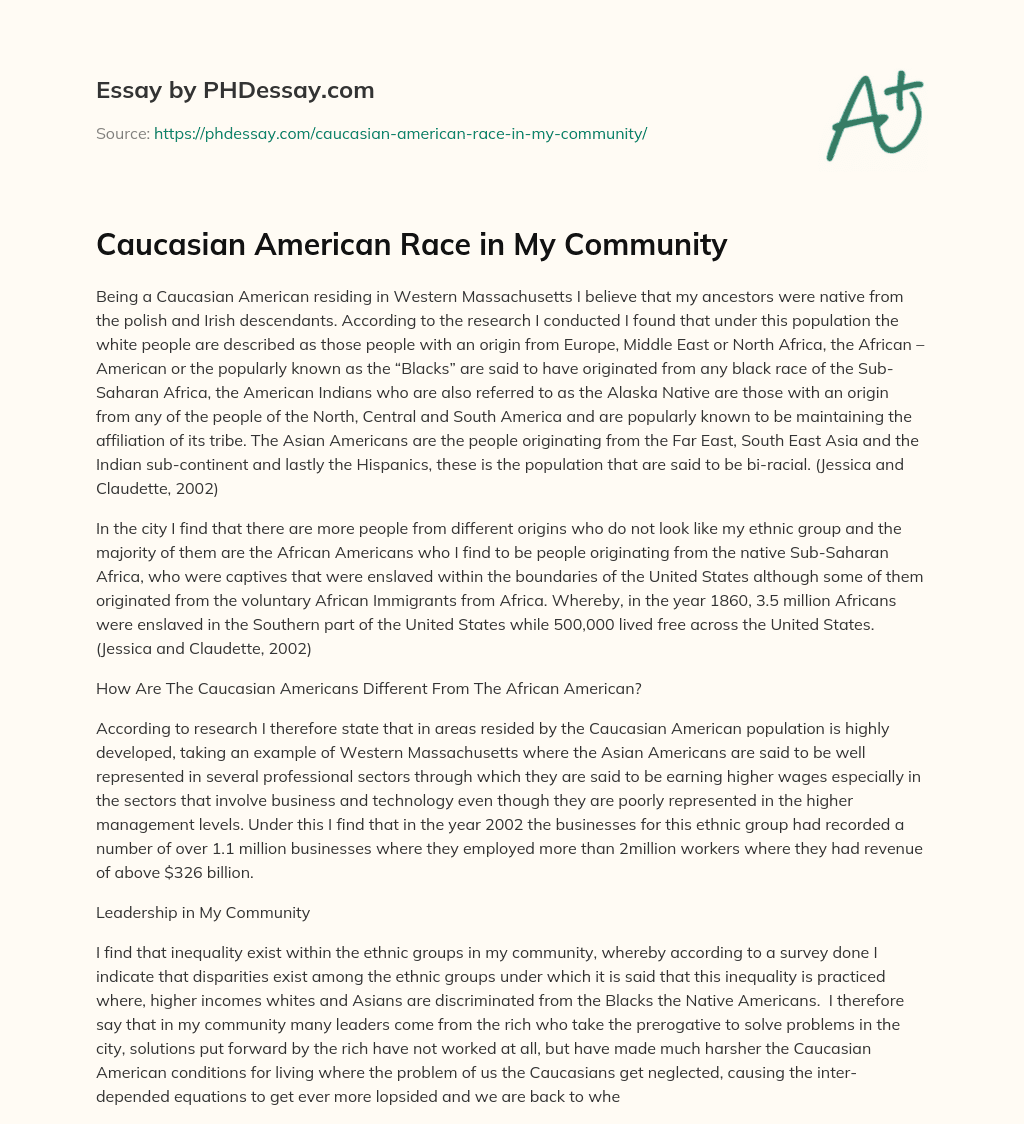 Caucasian American Race in My Community essay