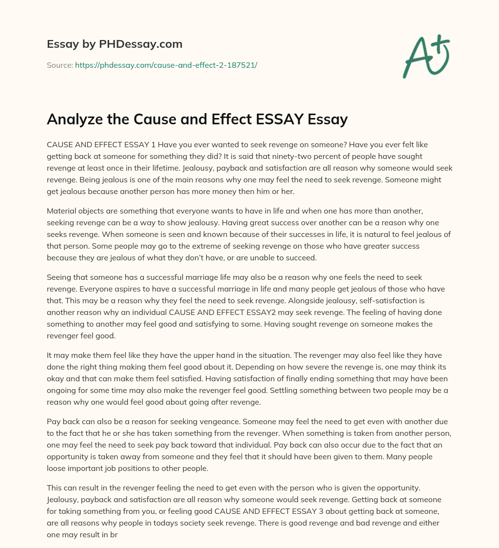 The Psychology of Seeking Revenge: Jealousy and Self-Satisfaction essay