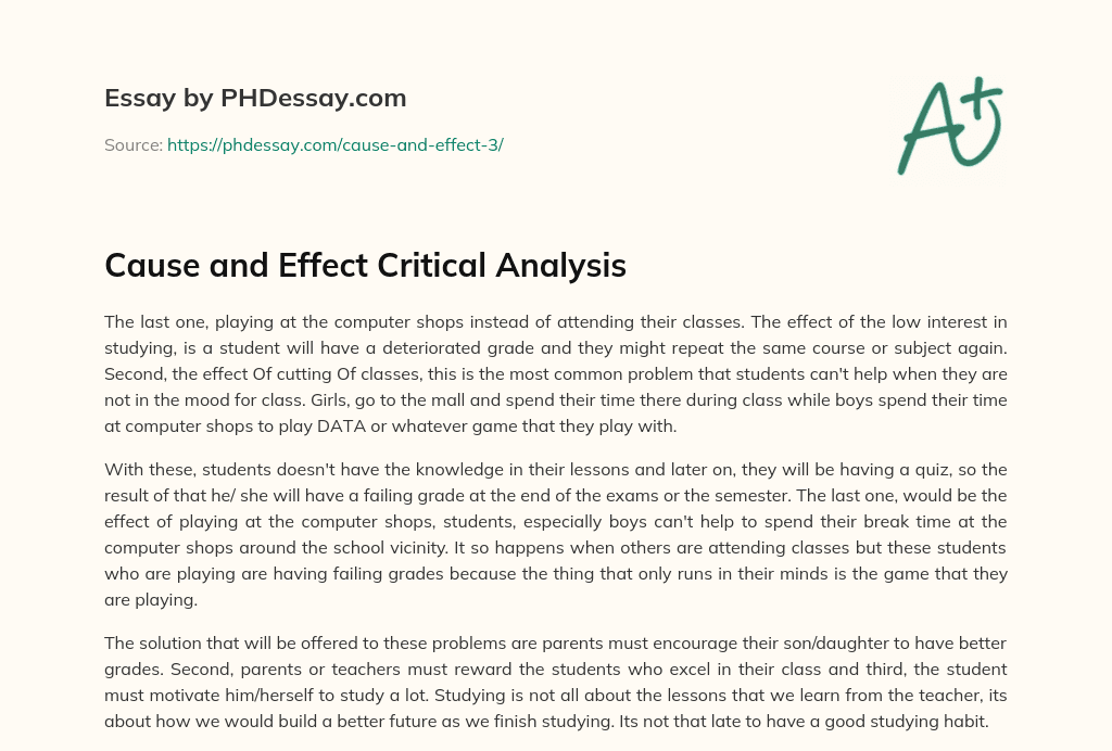 Cause and Effect Critical Analysis essay