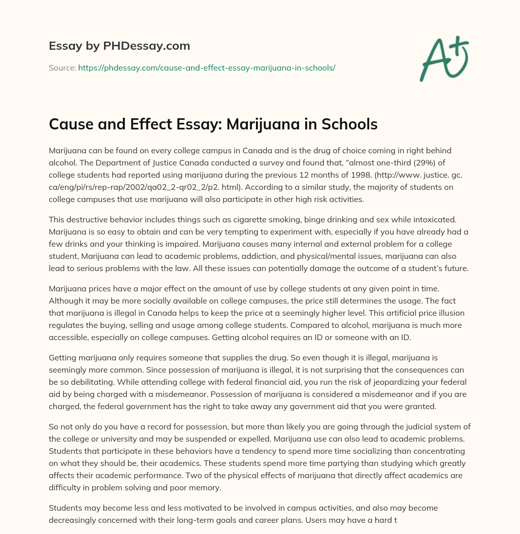 Cause and Effect Essay: Marijuana in Schools essay