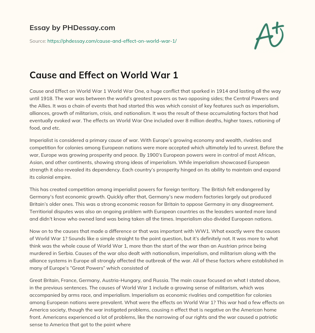 world war 1 cause and effect essay