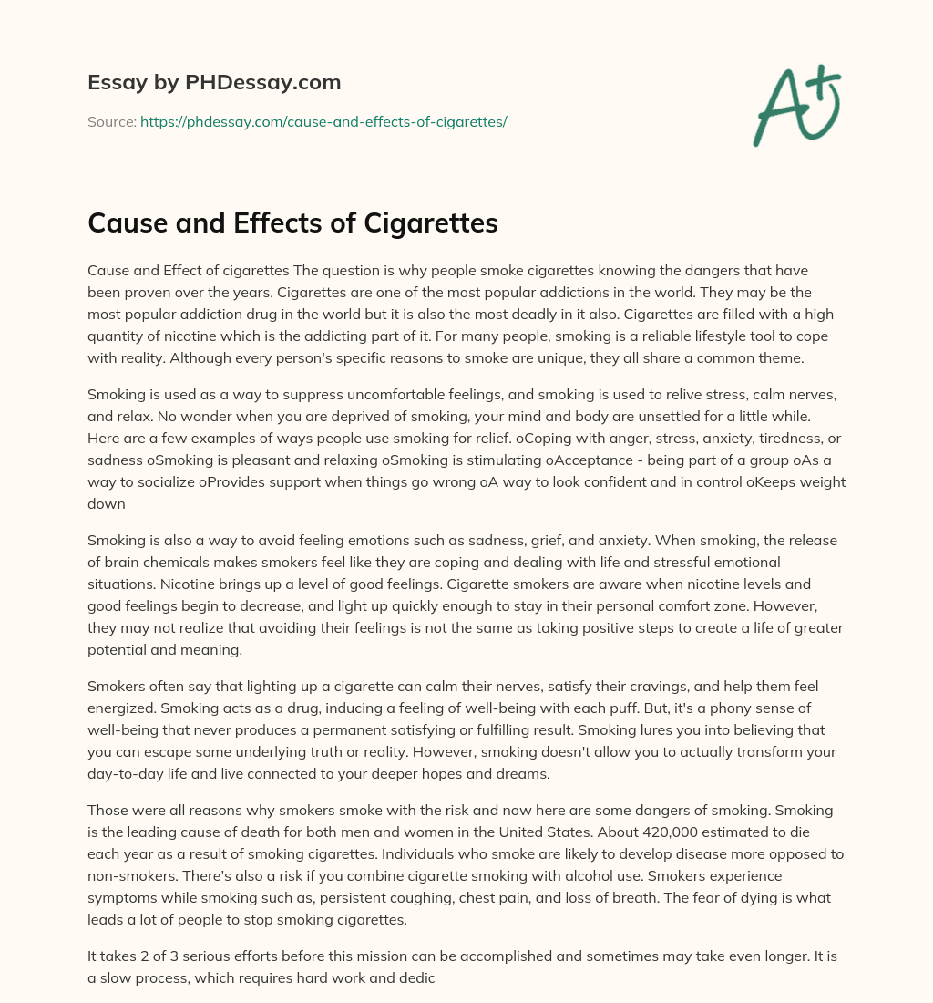 Cause and Effects of Cigarettes essay