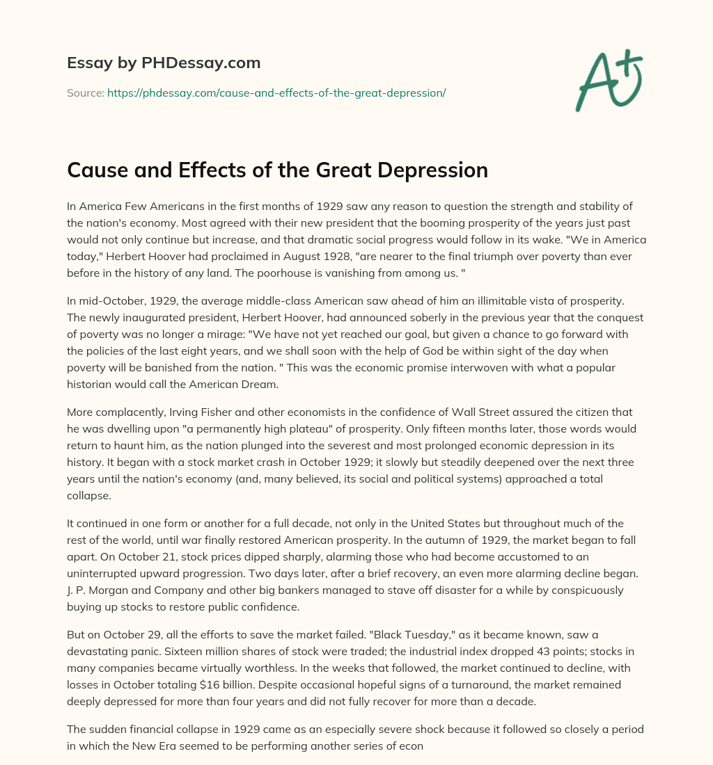 Cause and Effects of the Great Depression essay
