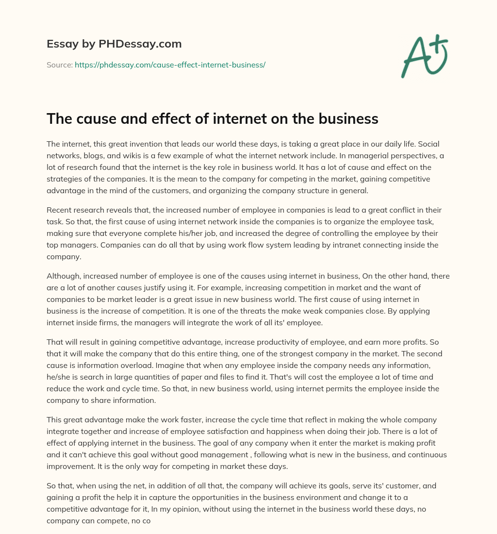 The cause and effect of internet on the business essay