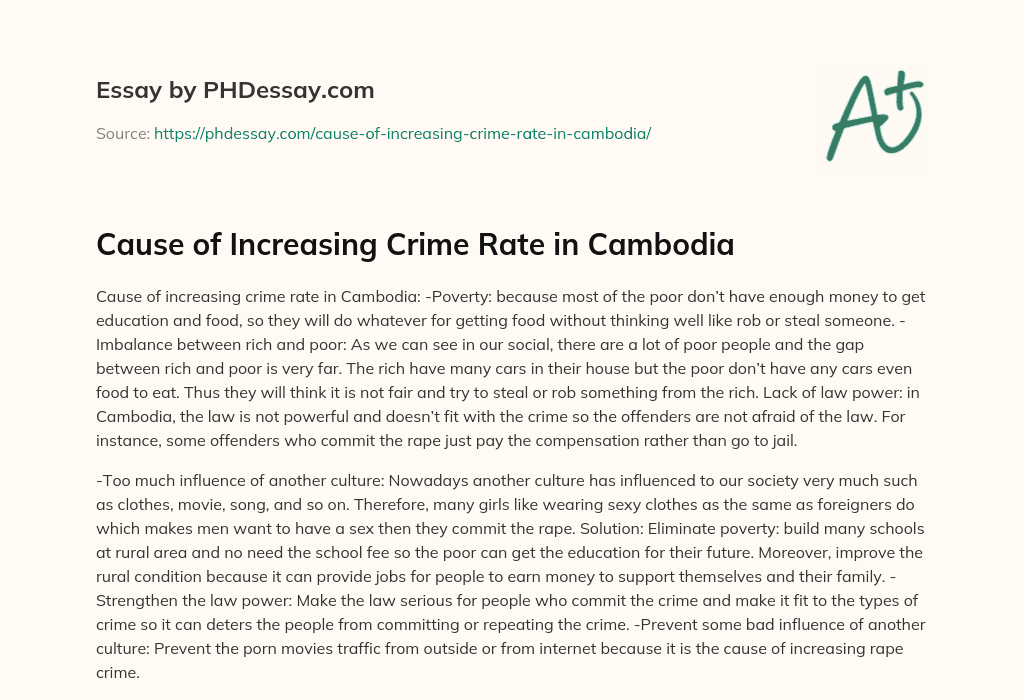 Cause of Increasing Crime Rate in Cambodia essay