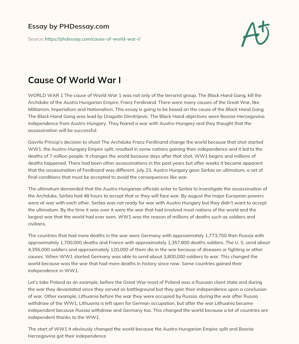 Cause Of World War I essay