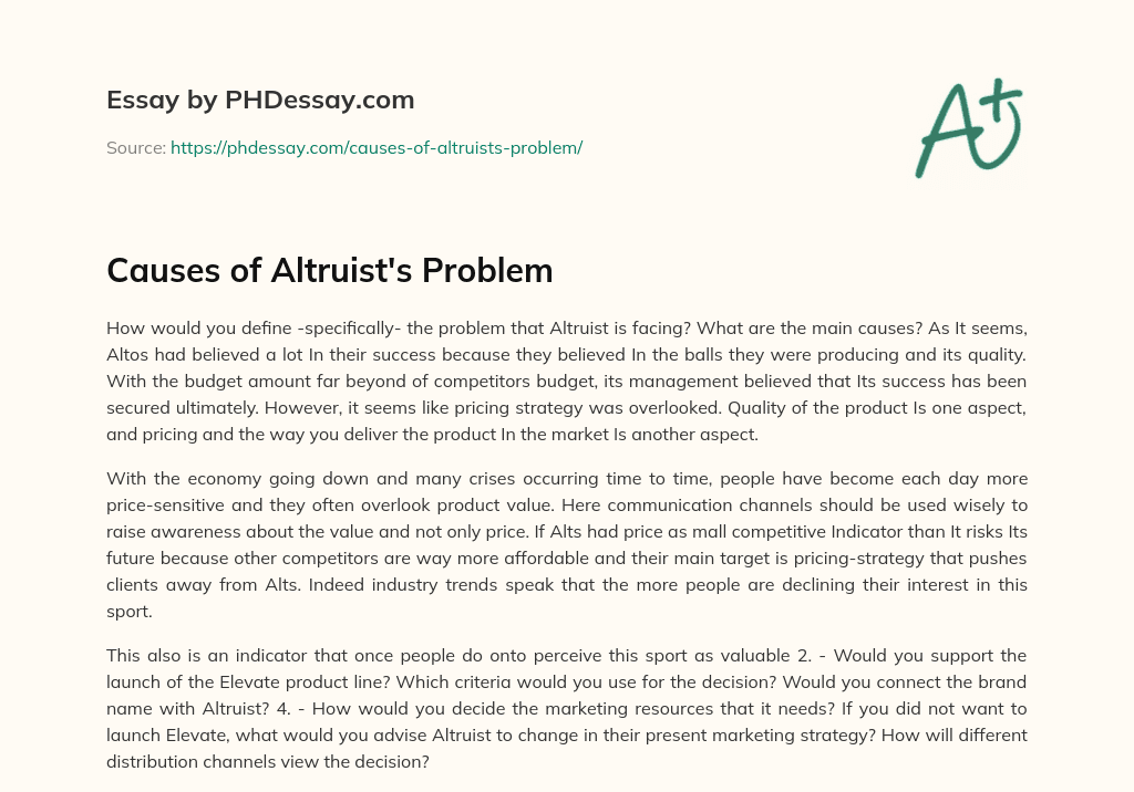 Causes of Altruist’s Problem essay