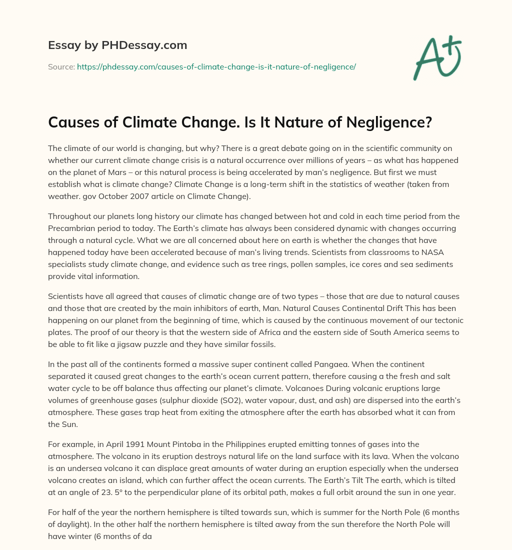 Causes of Climate Change. Is It Nature of Negligence? essay