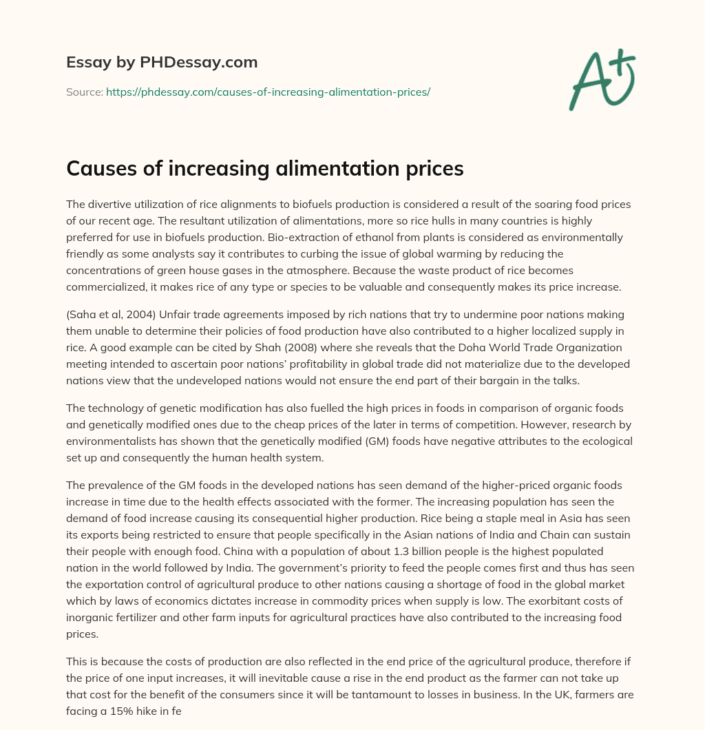 Causes of increasing alimentation prices essay