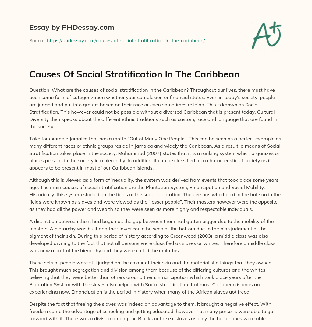 Causes Of Social Stratification In The Caribbean essay