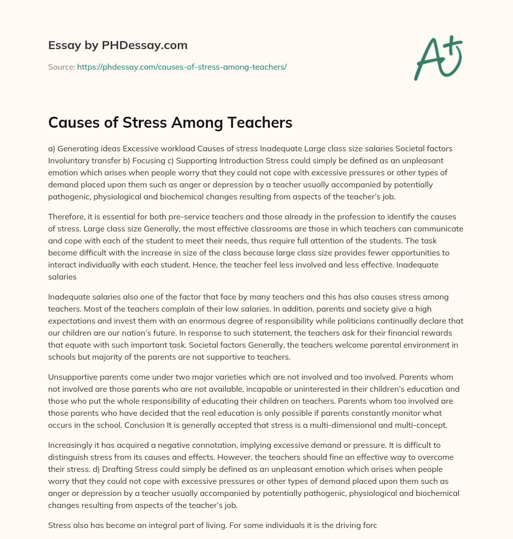 Causes of Stress Among Teachers essay