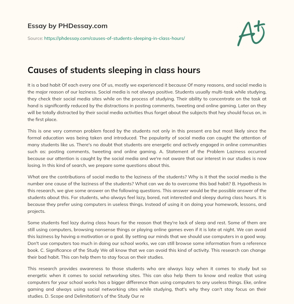 Causes of students sleeping in class hours essay
