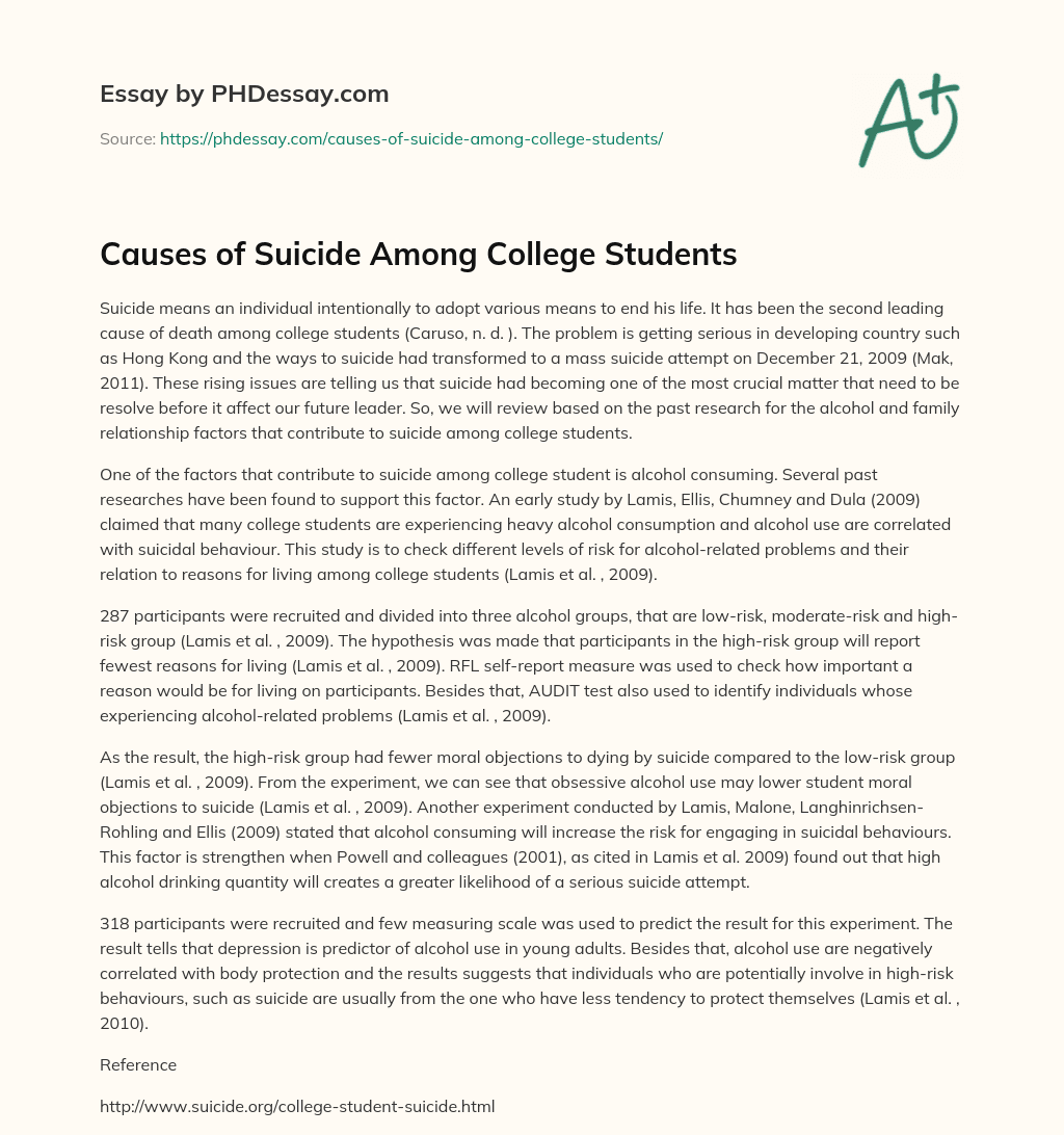 Causes of Suicide Among College Students essay