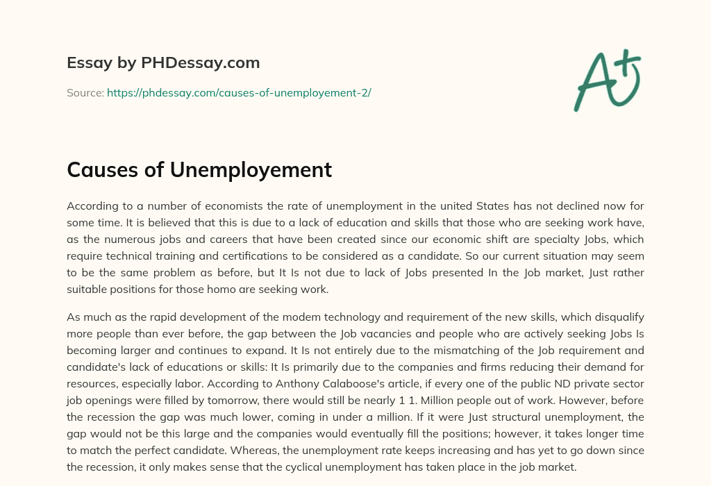 Causes of Unemployement essay