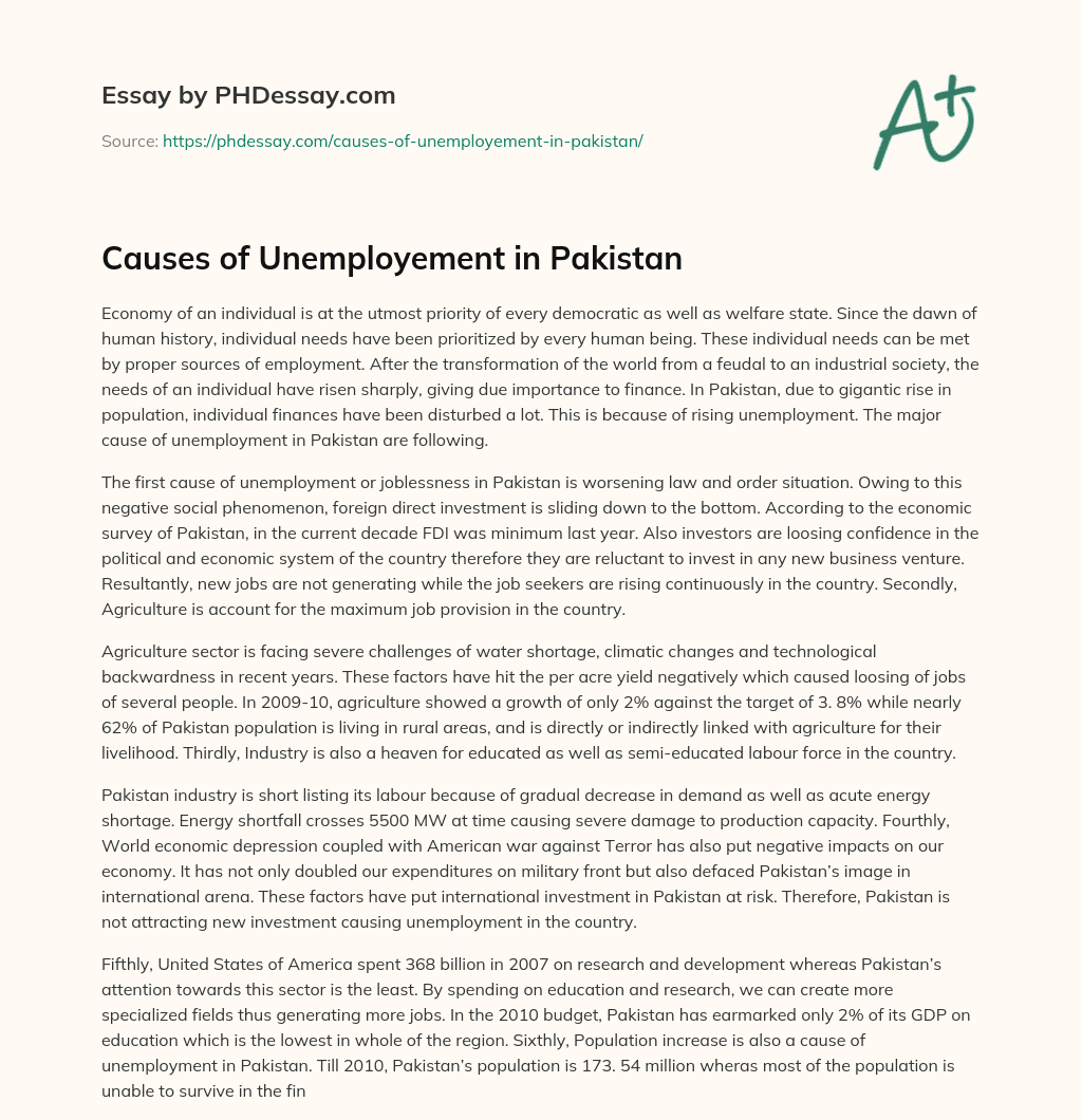 unemployment in pakistan essay 500 words