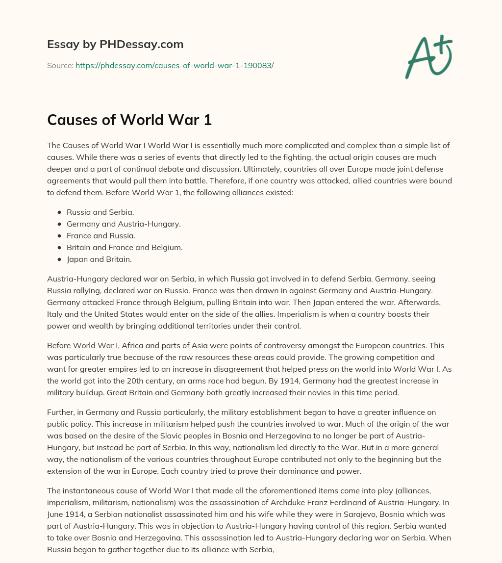 causes of world war 1 essay free