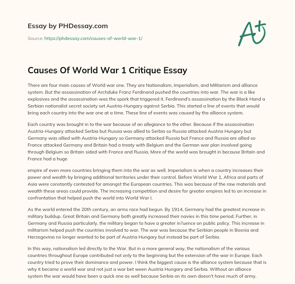 Causes Of World War 1 Critique Essay essay
