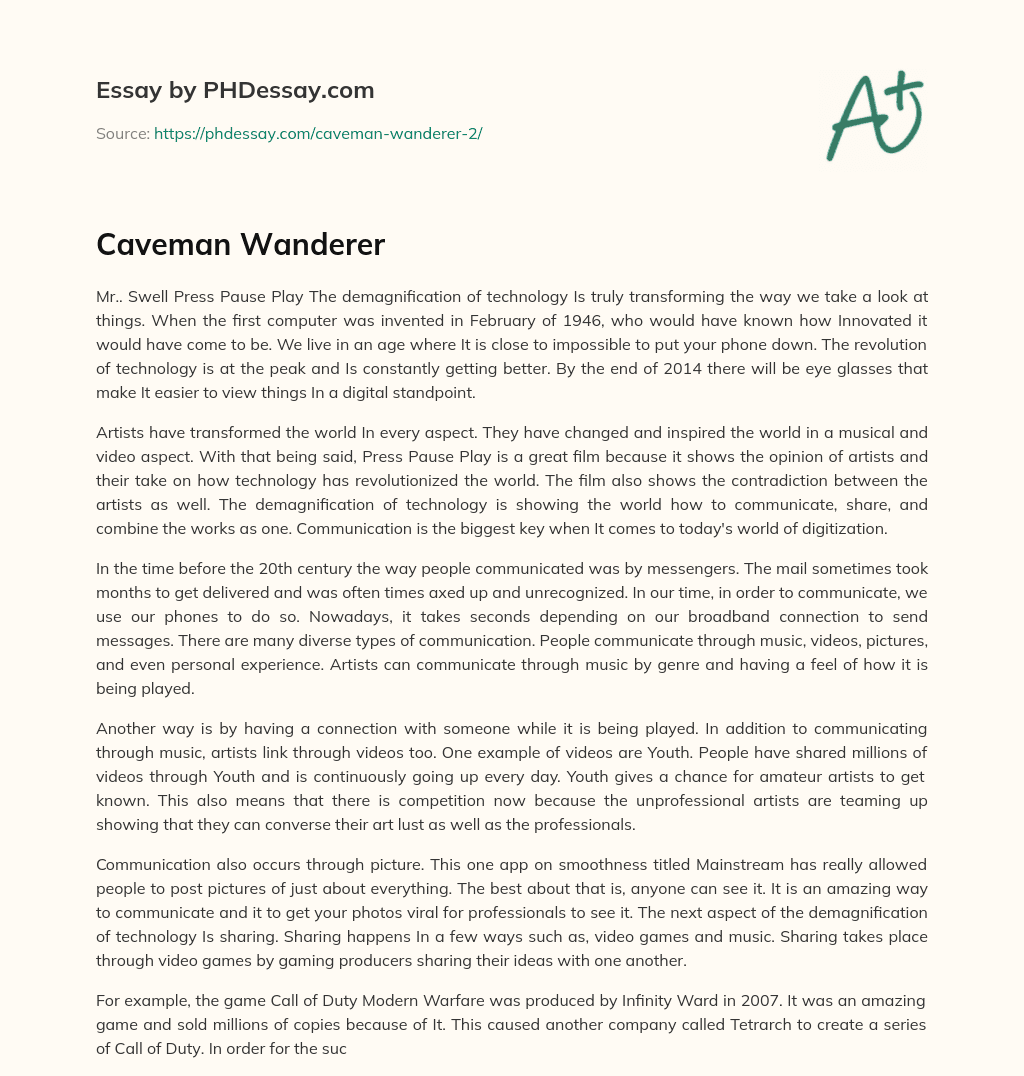 Caveman Wanderer essay