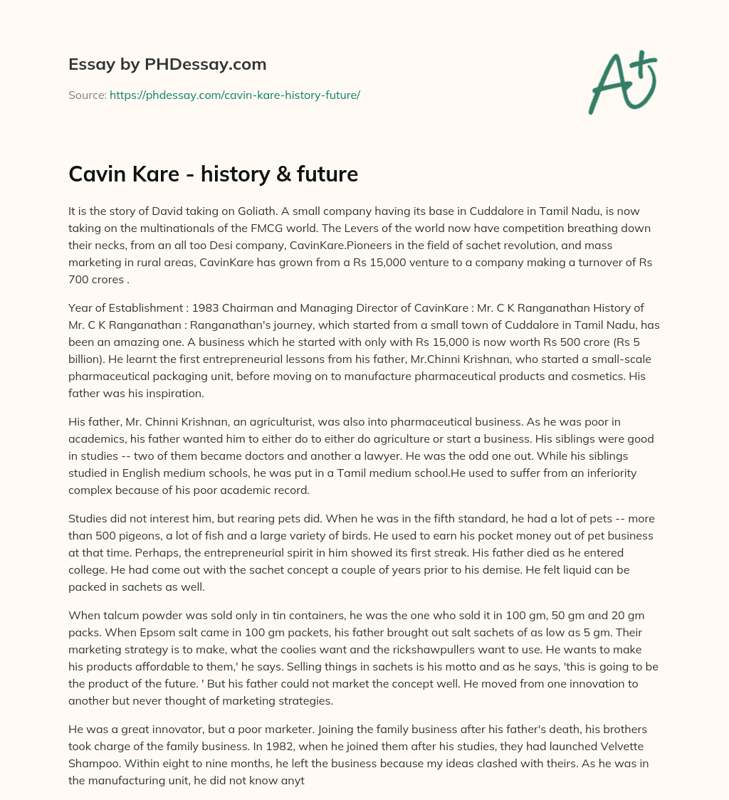 Cavin Kare – history & future essay