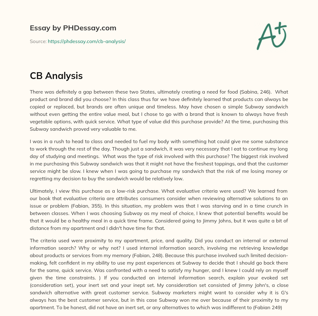 The Value of a Brand: Analyzing a Subway Sandwich Purchase essay