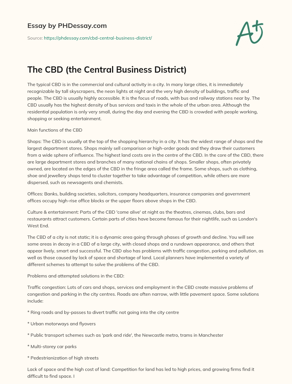The CBD (the Central Business District) essay