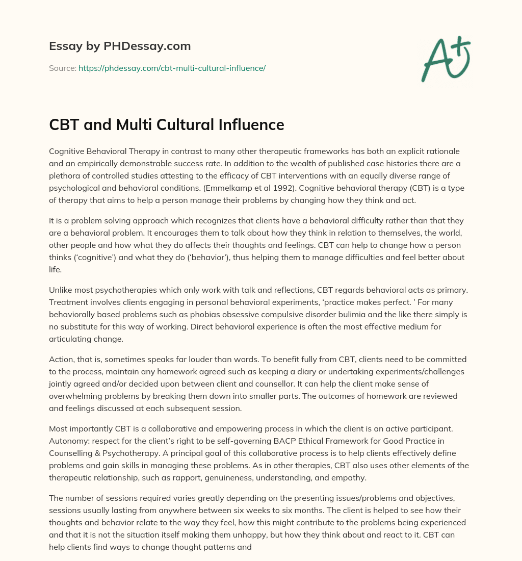 CBT and Multi Cultural Influence essay