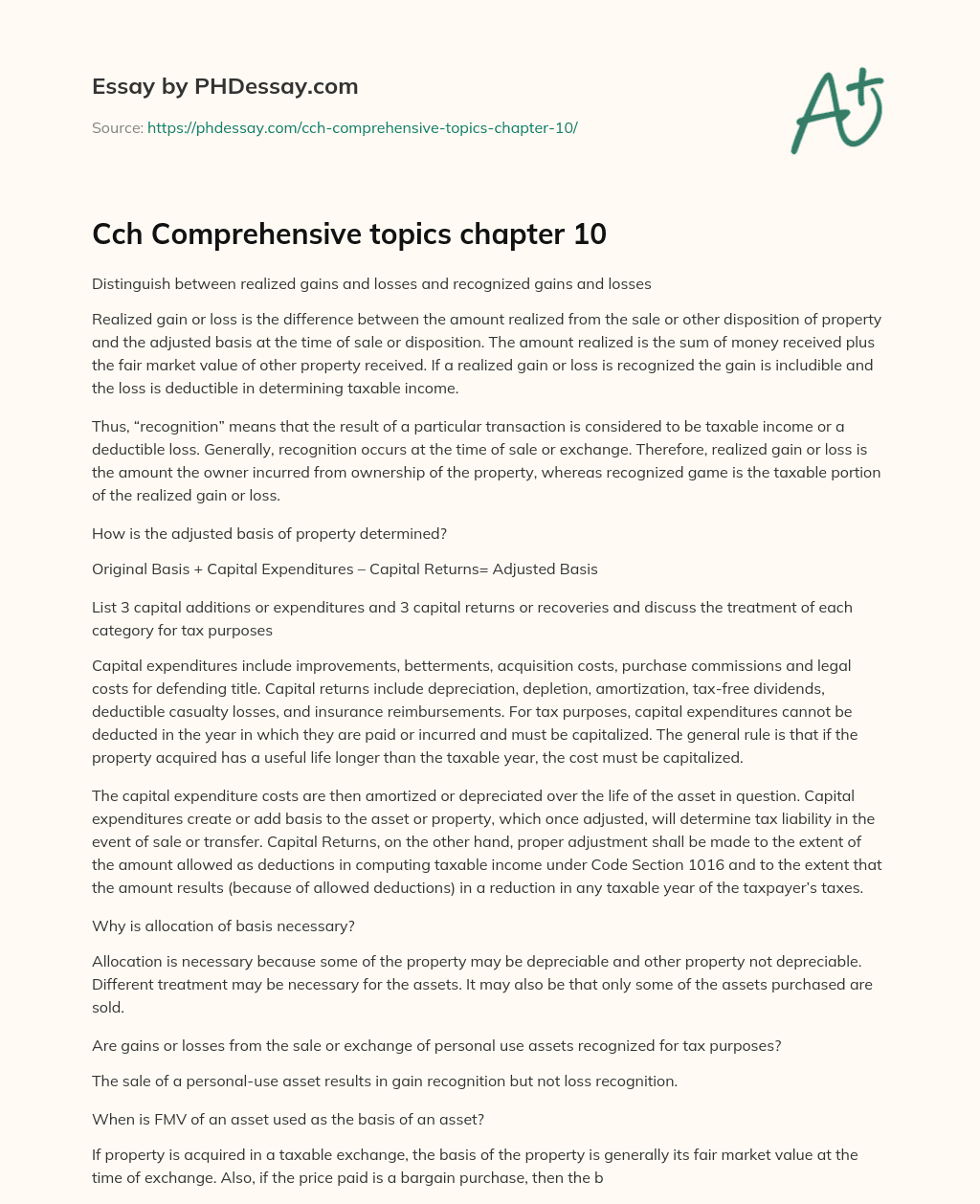 Cch Comprehensive topics chapter 10 essay