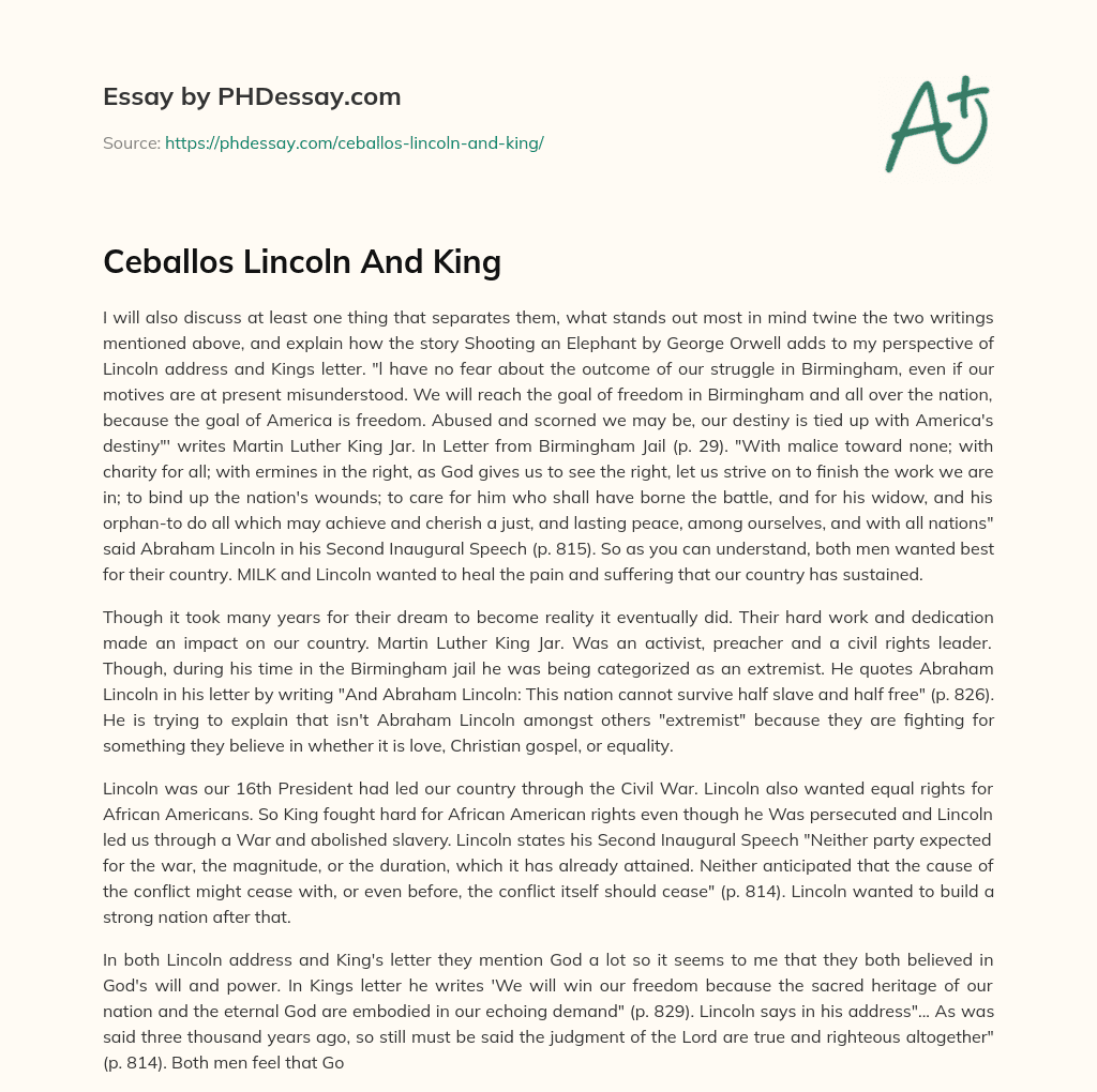 Ceballos Lincoln And King essay
