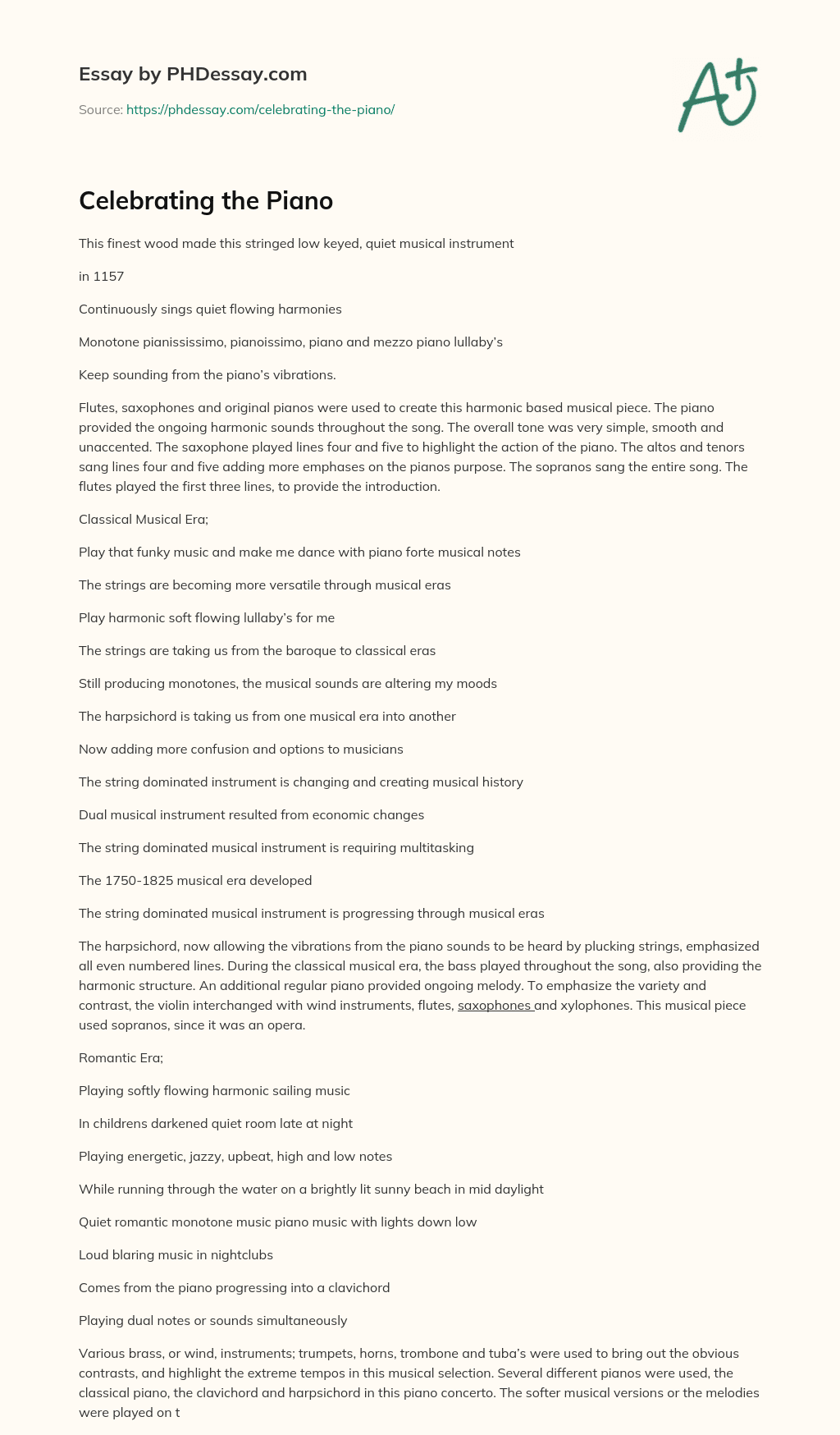 Celebrating the Piano essay