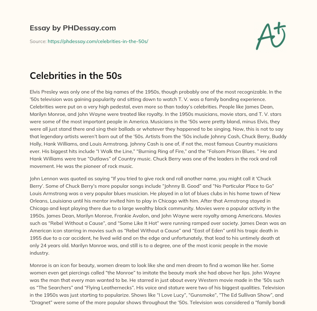 Celebrities in the 50s essay