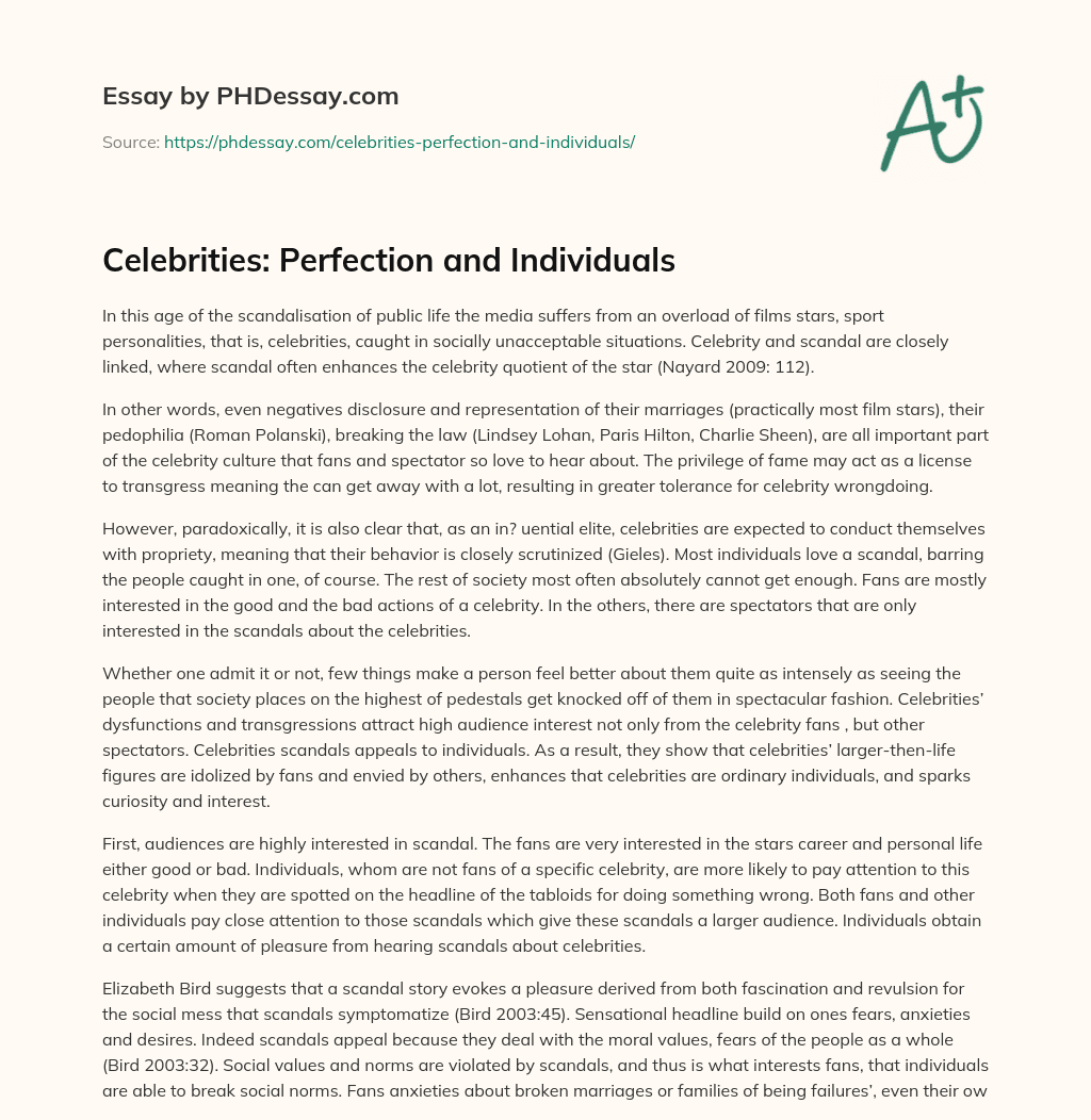 Celebrities: Perfection and Individuals essay